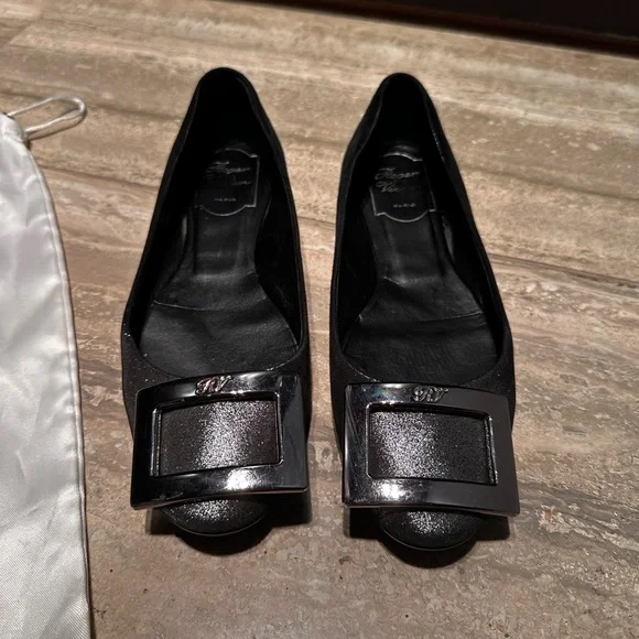 Roger Vivier Suede Metallic Ballet Flats in Black and Ombré Size 35 - Picture 2 of 7